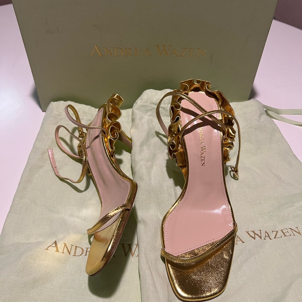 Andrea Wazen bought from Neiman Marcus Gold Heels Elegant High-heeled Sandals.